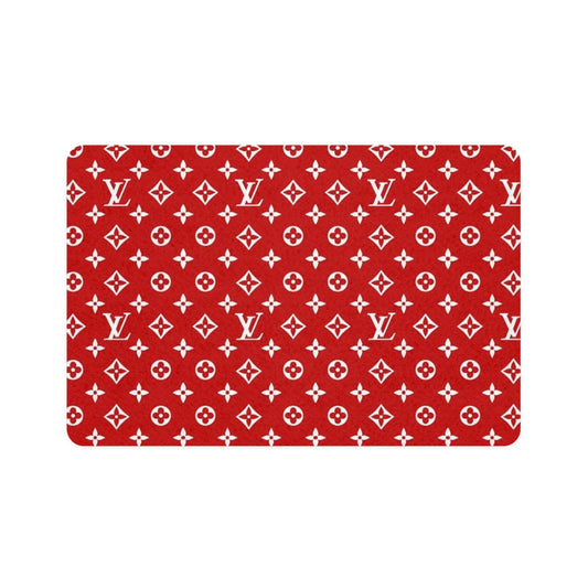 Red Louis Vuitton Pet Food Mat (12x18)