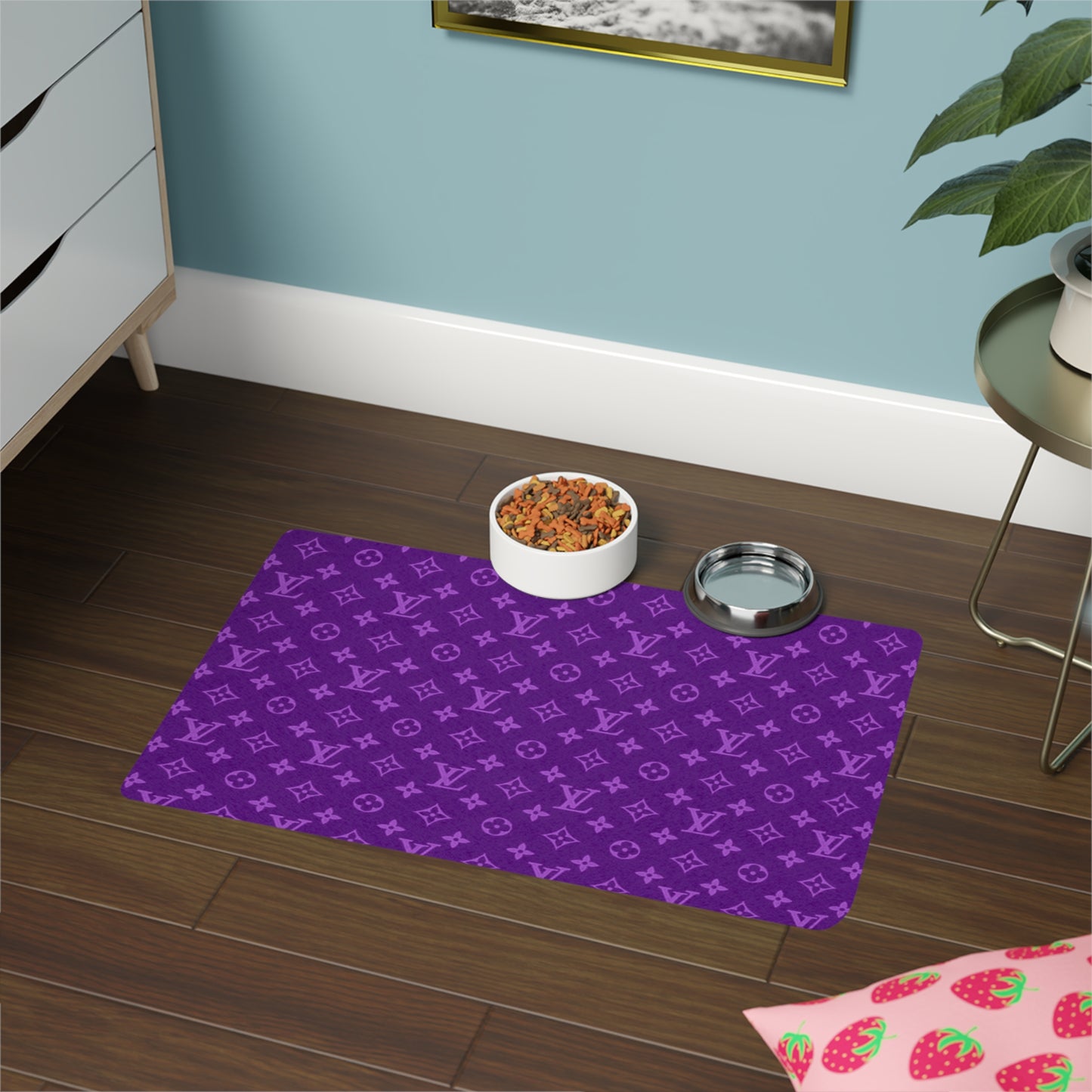 Purple Louis Vuitton Pet Food Mat (12x18)