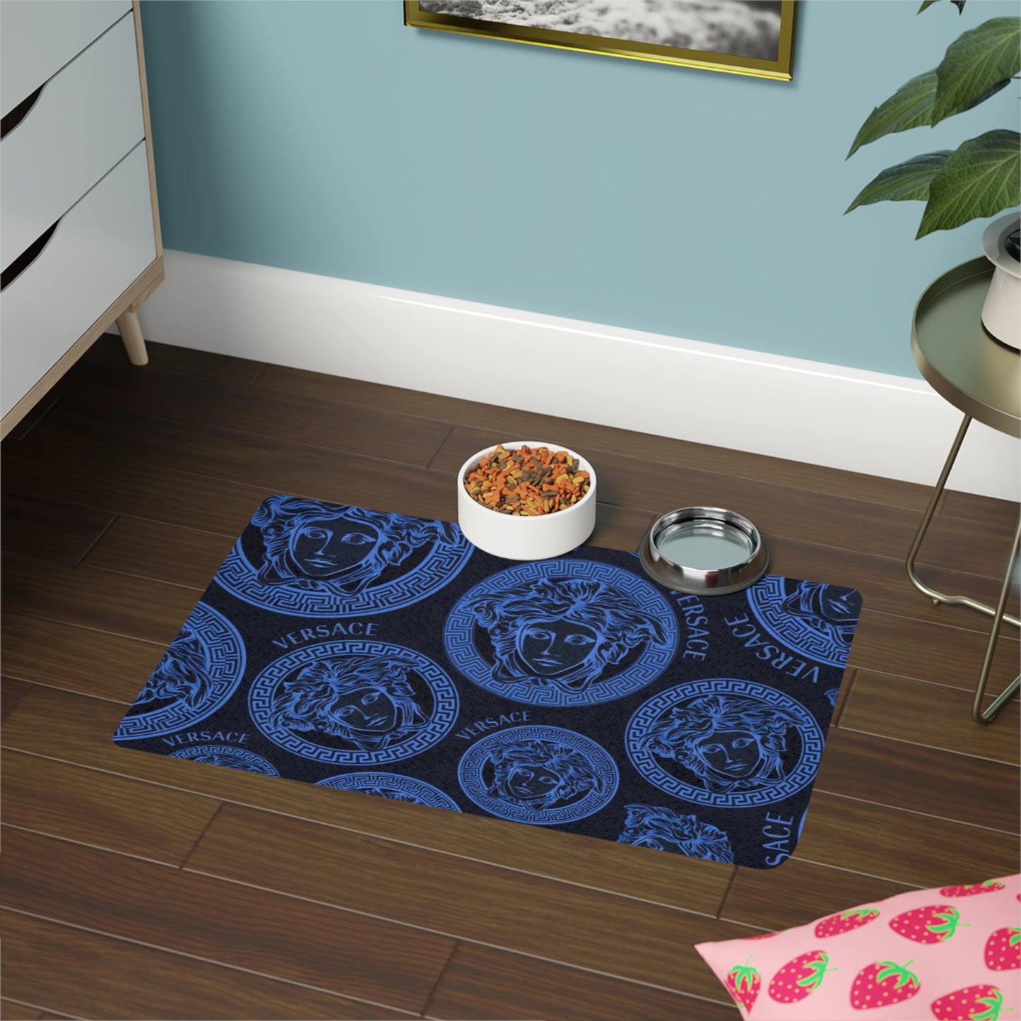 Blue Versace Pet Food Mat (12x18)