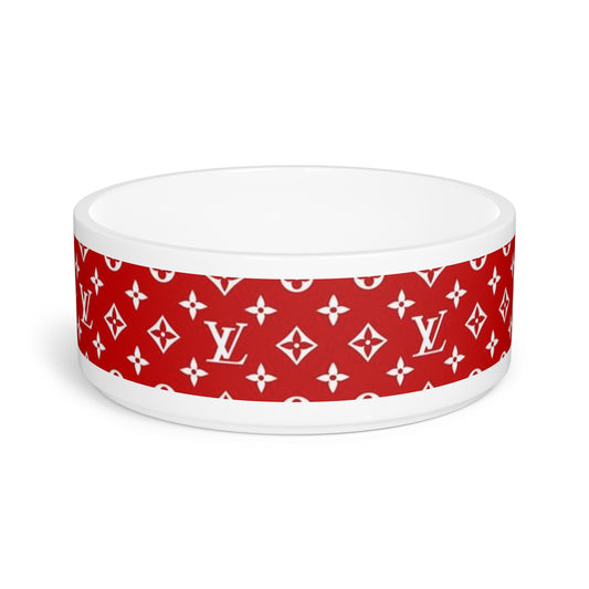 Red Louis Vuitton Pet Bowl