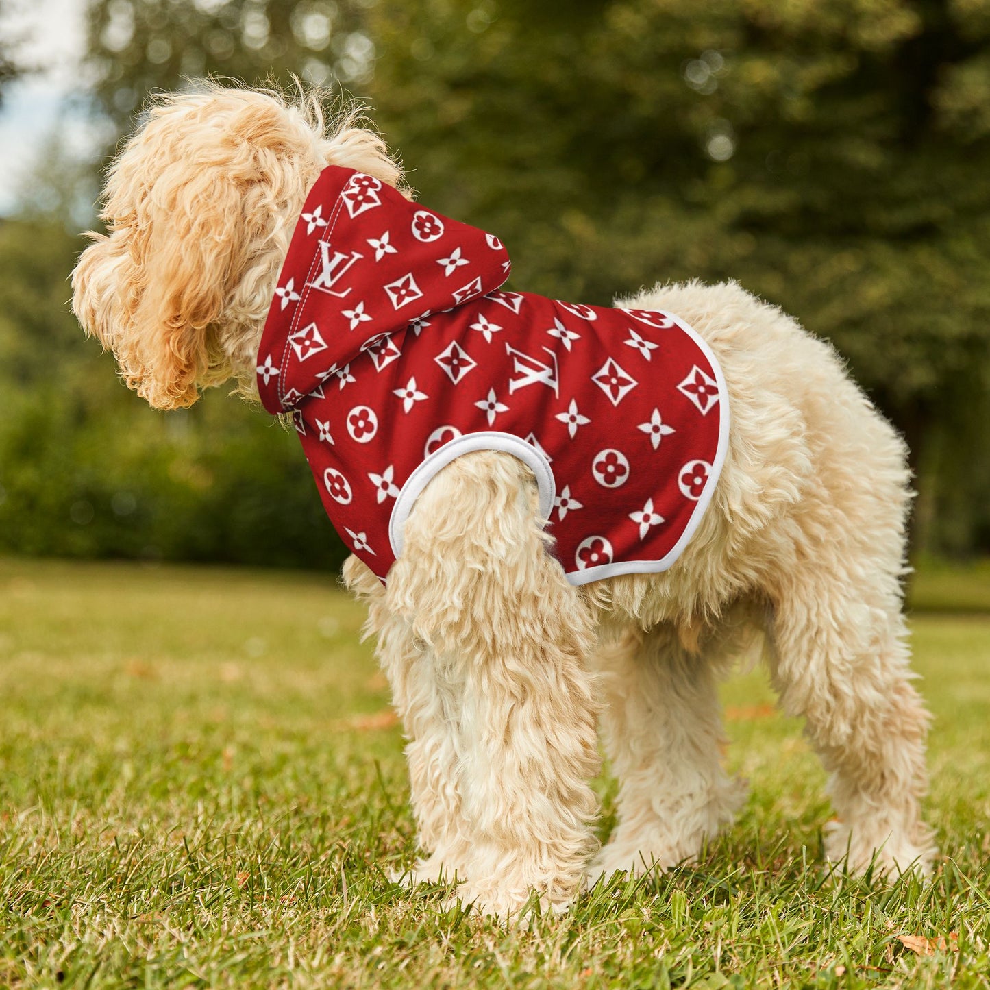 Red Louis Vuitton Pet Hoodie