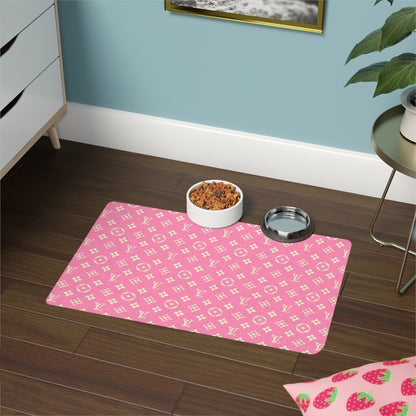 Pink Louis Vuitton Pet Food Mat (12x18)